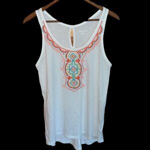 Merona white cotton tank with boho embroidery women’s size small